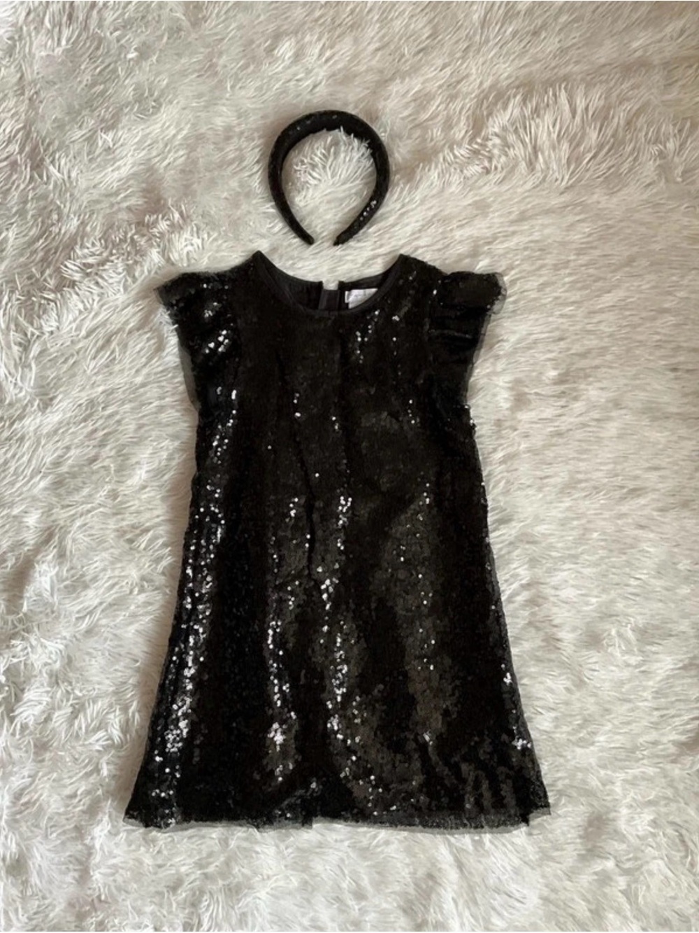 Tahari Black Sequin Girls' Costume Dress with Headband